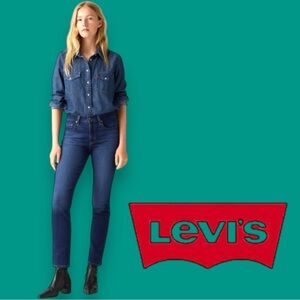 EUC LEVIS High Rise Straight Jeans in Medium Dark Denim Wash. Size 27 👖